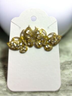 Gold Butterfly Crystal Accent Women's Earrings